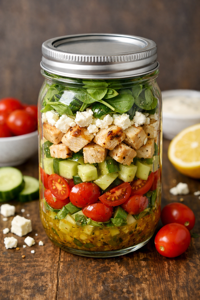 Chicken and Feta Mason Jar Salad