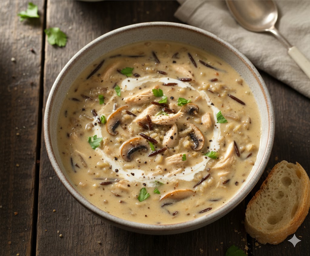 Sopa crema de arroz silvestre