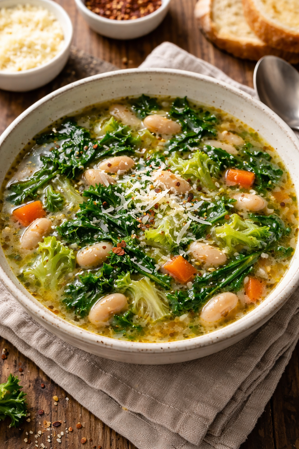 Sopa de escarola y frijoles blancos