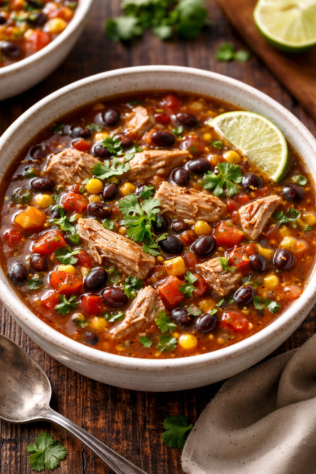 Sopa de frijoles y pavo